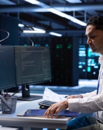 Server hub employee ensuring compliance with industry regulations